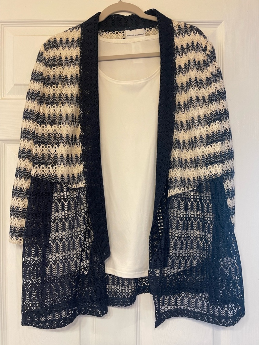 Alfred Dunner Blue & White Crochet Top